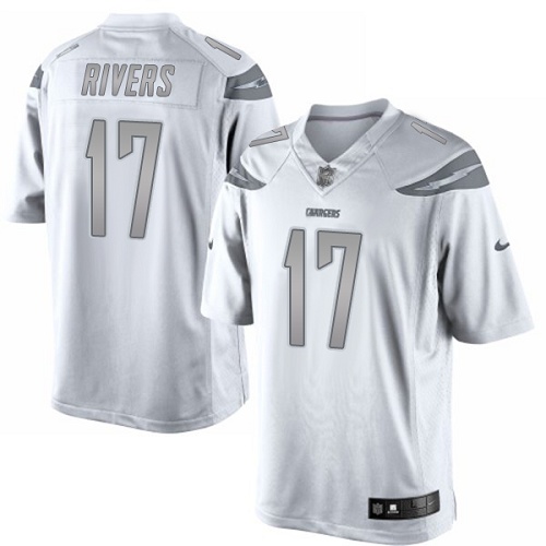 Men's Elite Philip Rivers Nike Jersey White - #17 Platinum NFL Los Angeles Chargers